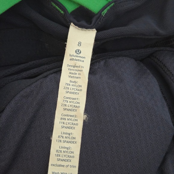 Lululemon Energy Tank Top Navy Green Striped Workout Athletic Built-In Bra - Picture 8 of 10